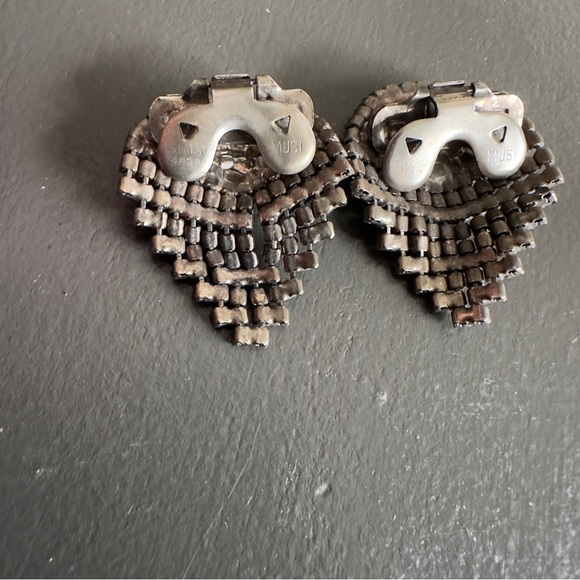 Vintage MUSI Shoe Clips Large Teardrop Rhinestone Silver Tone Signed MUSI 50s - Picture 5 of 11